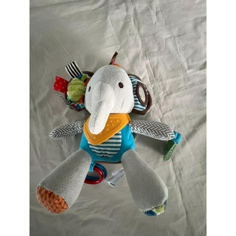 Skip Hop Elephant Plush Baby Activity Mirror Toy Teether Rattle Tags Sensory